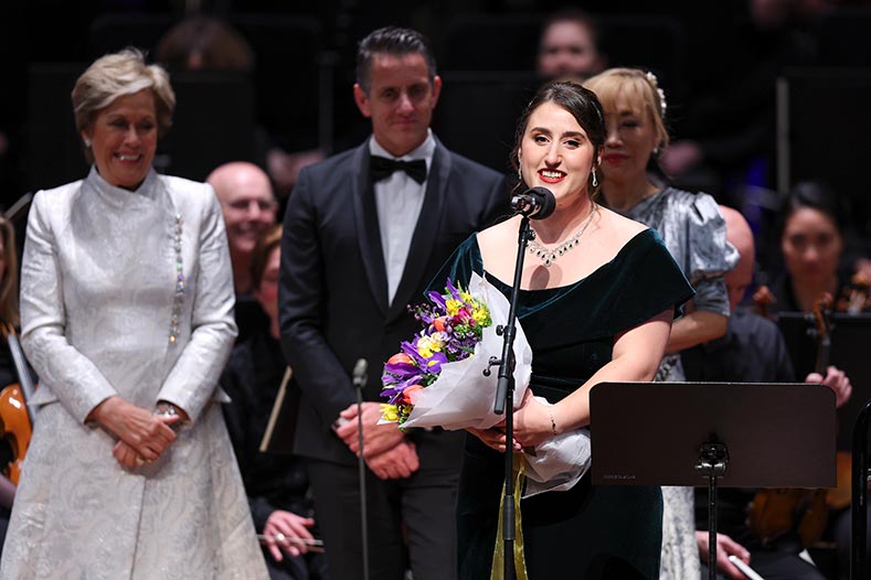 Kiri Te Kanawa and 2024 Lexus Song Quest winner Katie Trigg. Photo credit: Hagen Hopkins