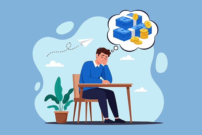 Cartoon of man worrying about money