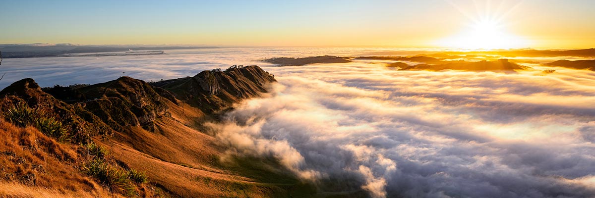 Sunrise over morning mist in Aotearoa