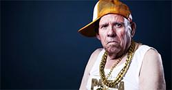 Old man dressed in hiphop gear